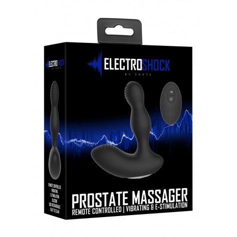 Черный массажер простаты с электростимуляцией и пультом ДУ Prostate massager