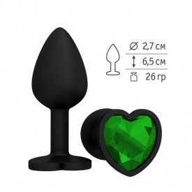 Черная силиконовая пробка с зеленым кристаллом - 7,3 см.